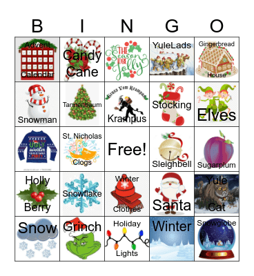 Winter Holidays Bingo Card