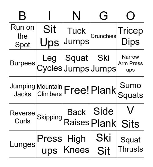 Fitness Bingo Card Bingo Card