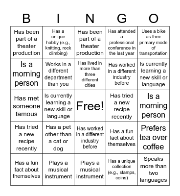 Holiday Networking Bingo Card