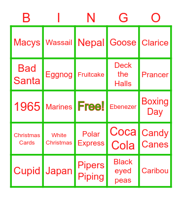 HOLIDAY BINGO Card