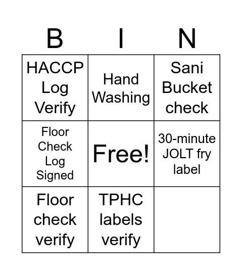 BOH BINGO Card