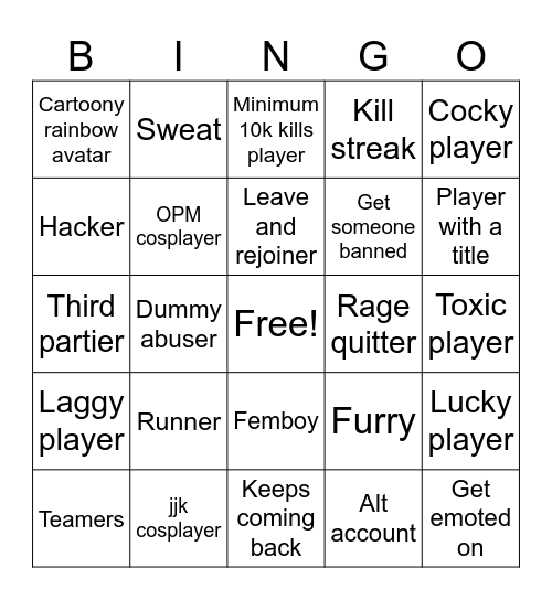 The strongest battle grounds Bingo Card