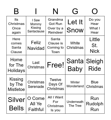 Christmas Song Bingo Card
