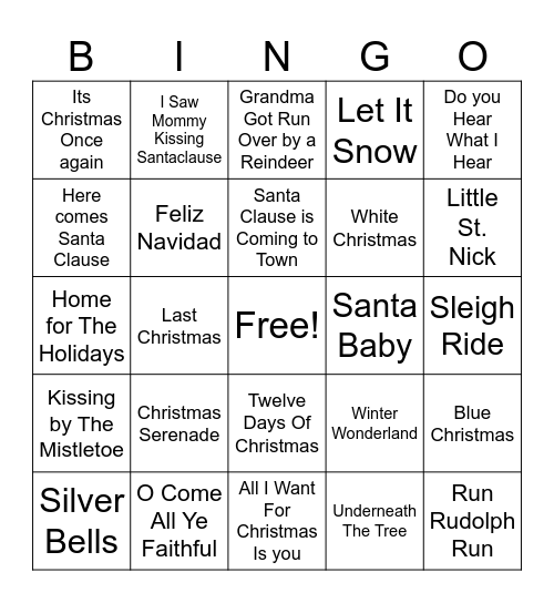 Christmas Song Bingo Card