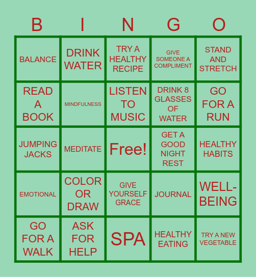 WELLNESS BINGO Card