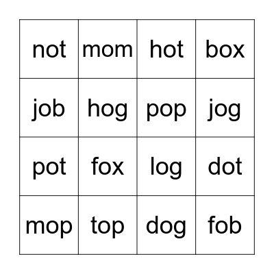 CVC 'o' Bingo Card