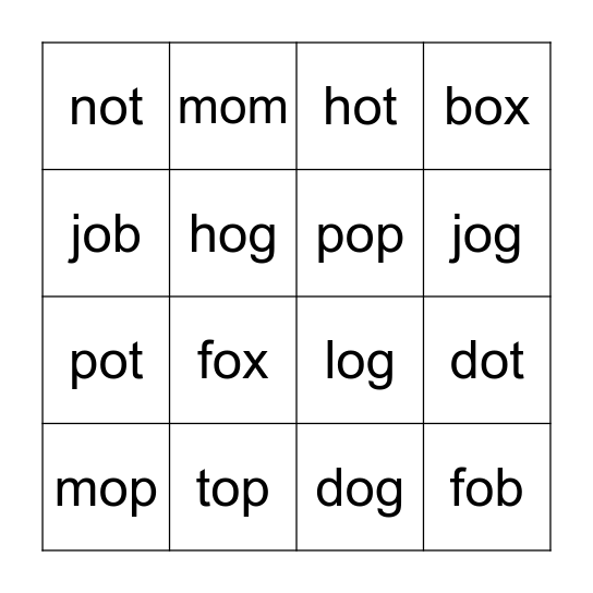 CVC 'o' Bingo Card