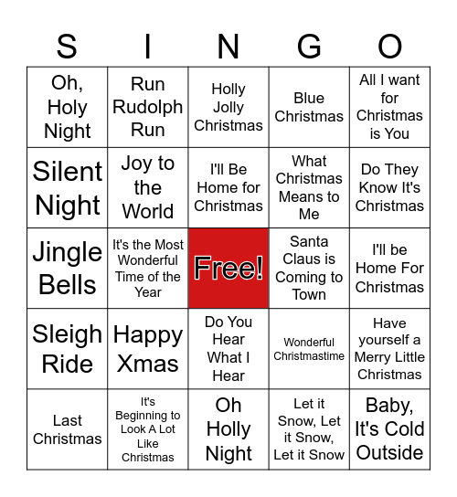 CHRISTMAS SINGO Bingo Card