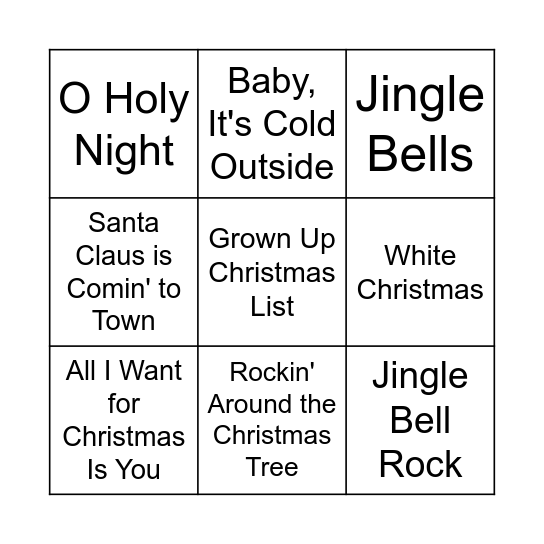 CHRISTMAS NAME THAT TUNE Bingo Card