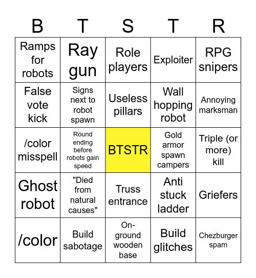 BTSTR Bingo Card