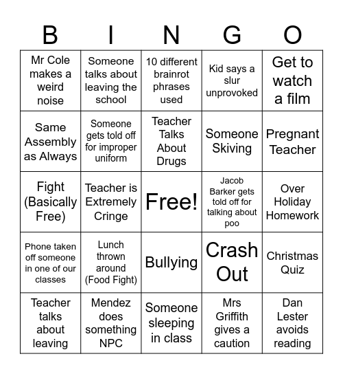 Before Christmas Bingo Card