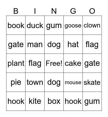 Rhyming Bingo Card