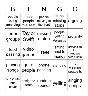 east ridge elementary bus Bingo Card