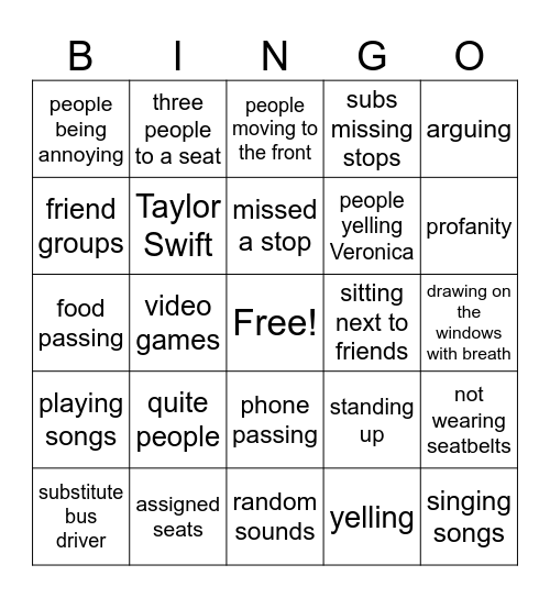 east ridge elementary bus Bingo Card