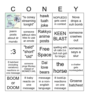 Coneycord Lounge Bingo Card