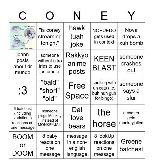 Coneycord Lounge Bingo Card