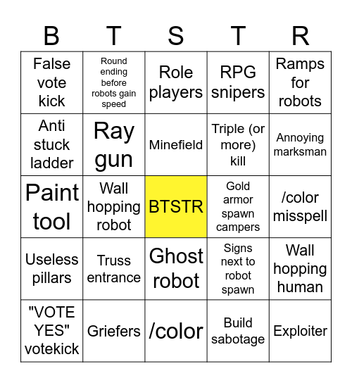 BTSTR Bingo Card