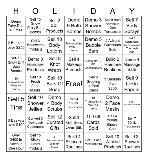 Team Holiday Sales Bingo! Bingo Card