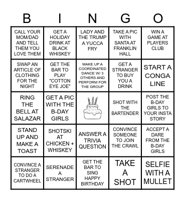 BIRTHDAY BINGO BAR CRAWL Bingo Card