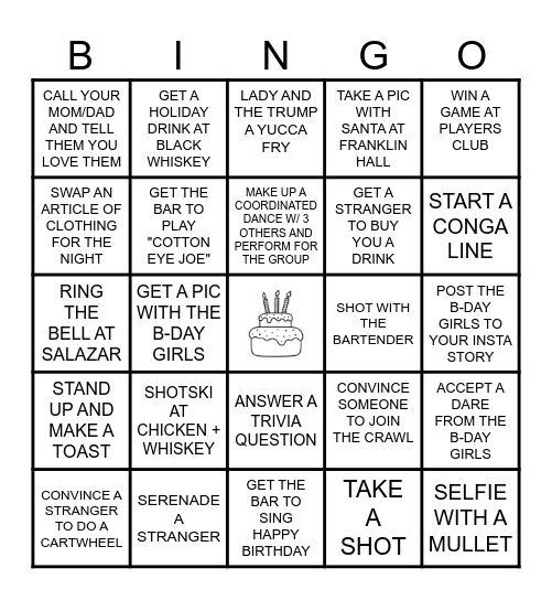 BIRTHDAY BINGO BAR CRAWL Bingo Card