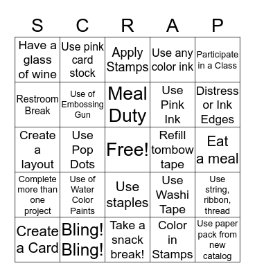 Secret Sister SCRAP Bingo Card