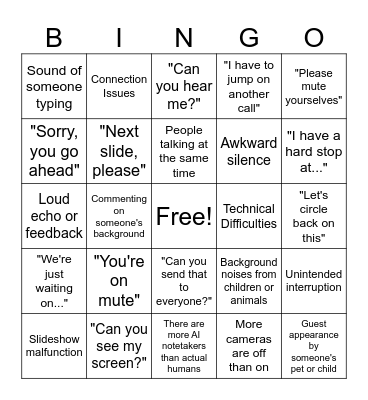 BINGO! Conference Zoom Calls Bingo Card