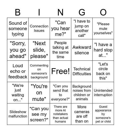 BINGO! Conference Zoom Calls Bingo Card