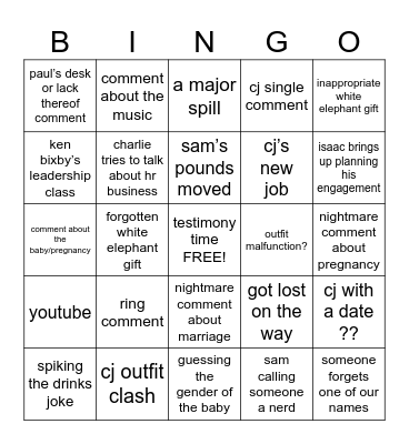 PASTORS PARTY BINGO Card