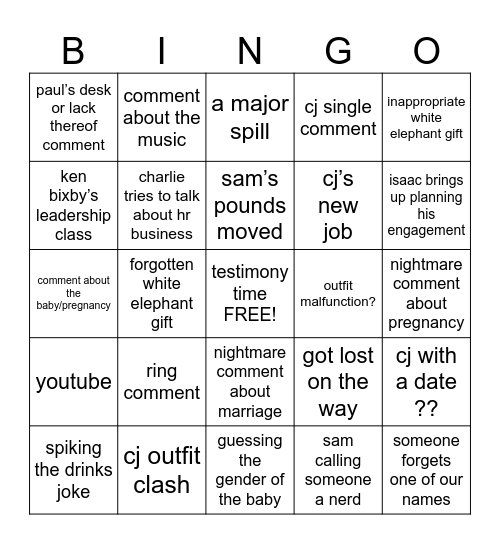 PASTORS PARTY BINGO Card
