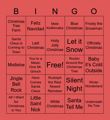 Christmas Song BINGO Card