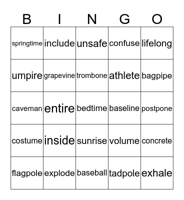 Fundations Level 2 - Unit 6 Bingo Card