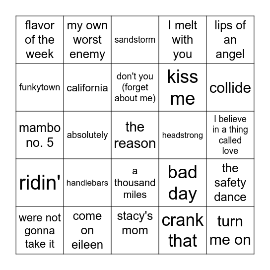 One Hit Wonders Bingo Card
