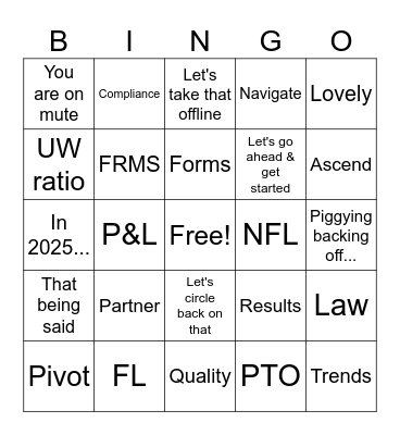 GS Team Meeting Bingo Card