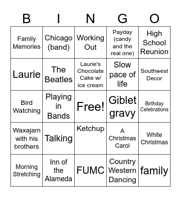 Richard's Favorite Things Bingo Card
