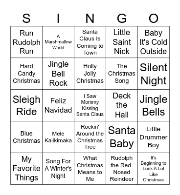 CHRISTMAS SINGO 2 Bingo Card