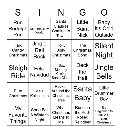CHRISTMAS SINGO 2 Bingo Card