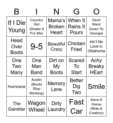 Country Time Bingo Card