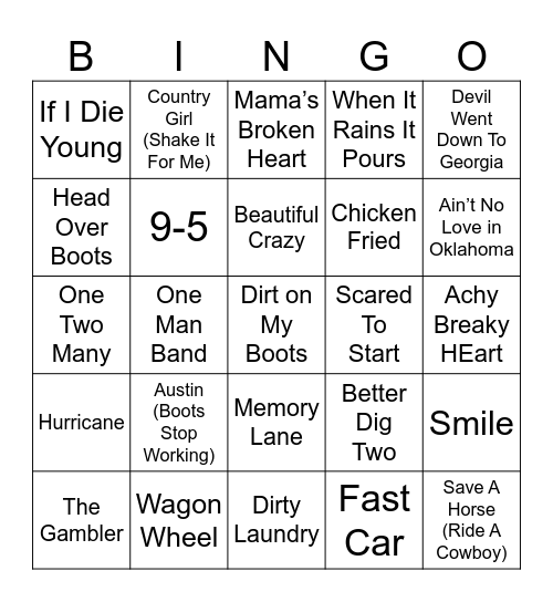 Country Time Bingo Card