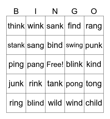 4th Grade Bingo Card