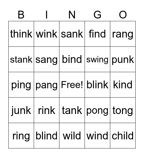 4th Grade Bingo Card