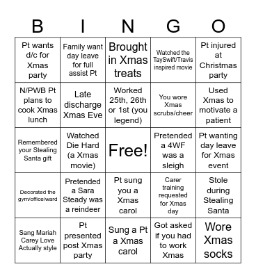 Christmas Physio Bingo Card