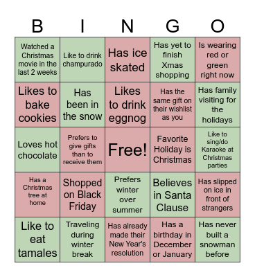 Jingle Mix & Mingle (Holiday Bingo) Bingo Card