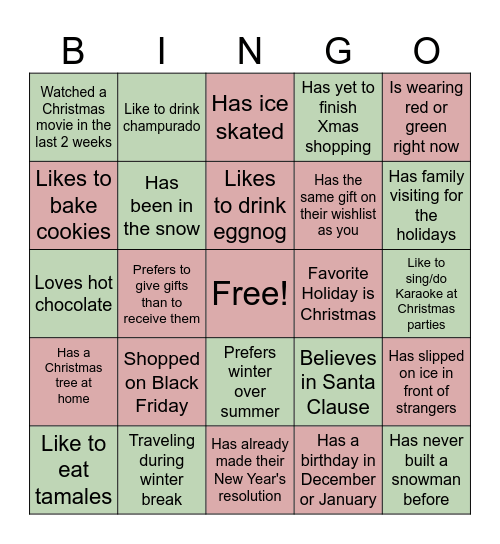 Jingle Mix & Mingle (Holiday Bingo) Bingo Card