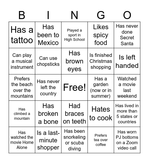 Team BINGO Card