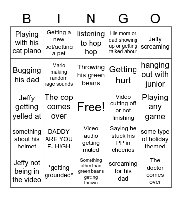 Jeffy bingo Card