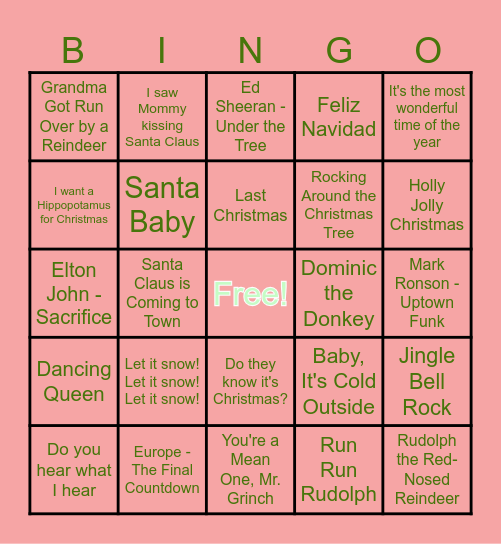 Holiday Musical Bingo Card