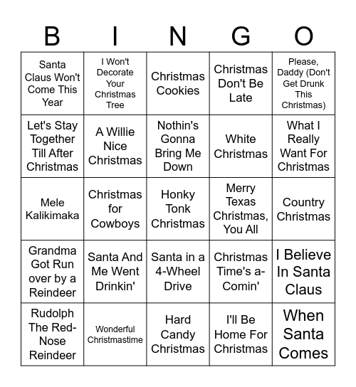 Honky Tonk Christmas Bingo Card