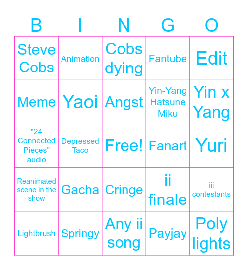 Inanimate Insanity TikTok Bingo Card