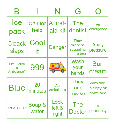 Ambulance Bingo! Bingo Card