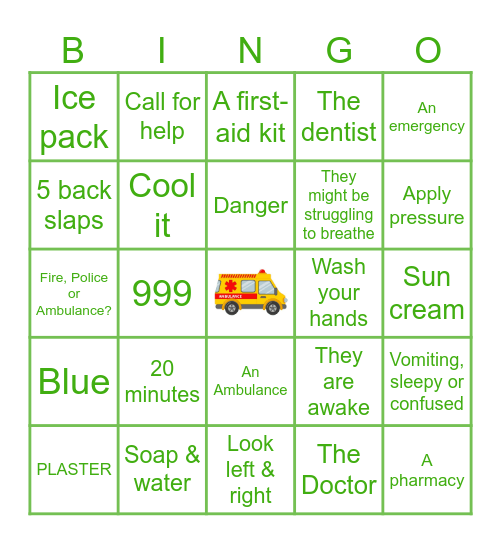 Ambulance Bingo! Bingo Card